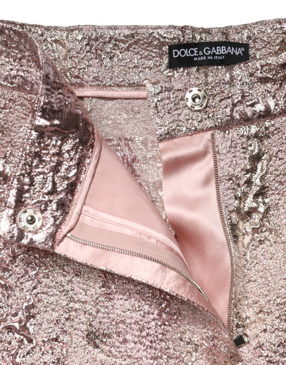 Pink Jacquard High Waist Hotpants Shorts