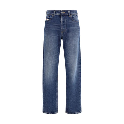 Blue Cotton Straight-Leg Jeans