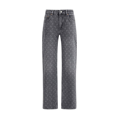 Gray Cotton Straight-Leg Jeans