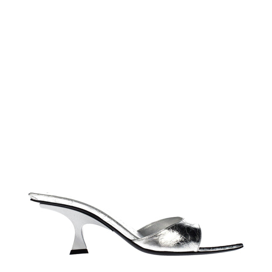 Gray Leather Flat Sandals