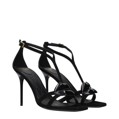 Black Leather Stiletto Heel Sandals