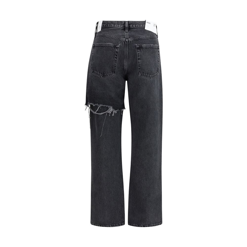 Black Recycled Cotton Straight-Leg Jeans
