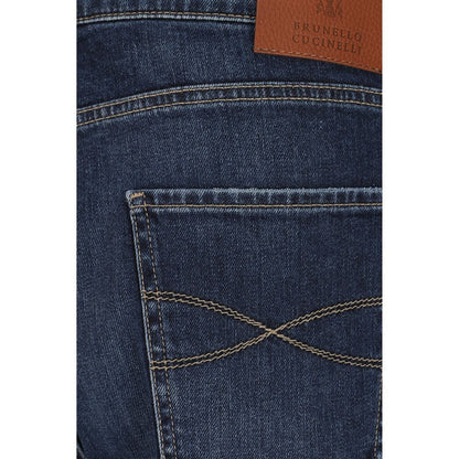 Blue Cotton Straight-Leg Jeans
