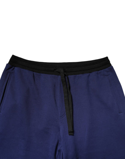 Blue Cotton Mid Waist Jogger Trousers Pants