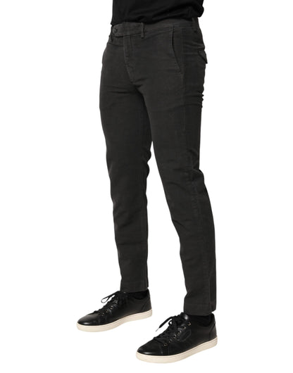 Dark Gray Cotton Mid Waist Skinny Men Denim Jeans