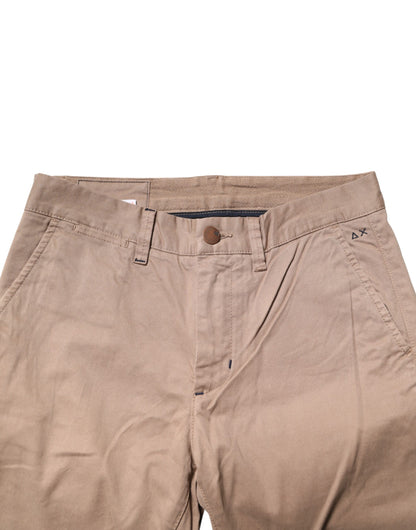 Beige Cotton Mid Waist Straight Men Chino Trouser Pants