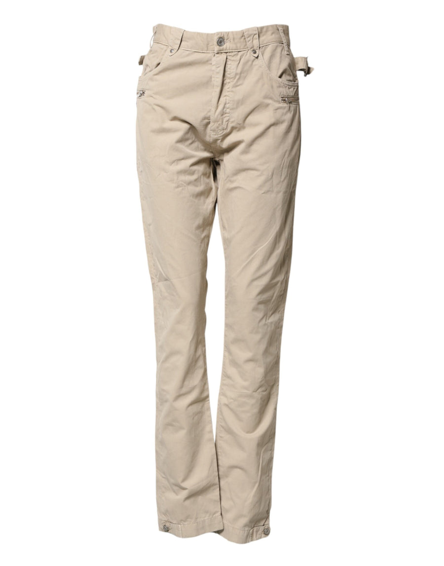 Beige Cotton Mid Waist Straight Men Denim Jeans