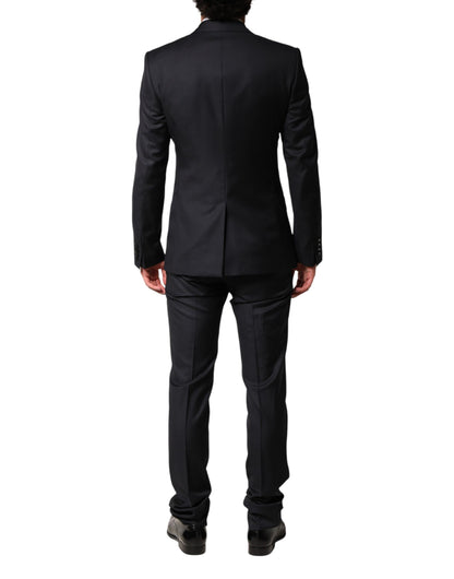 Black Wool Single Breasted 3 Piece Men Suit