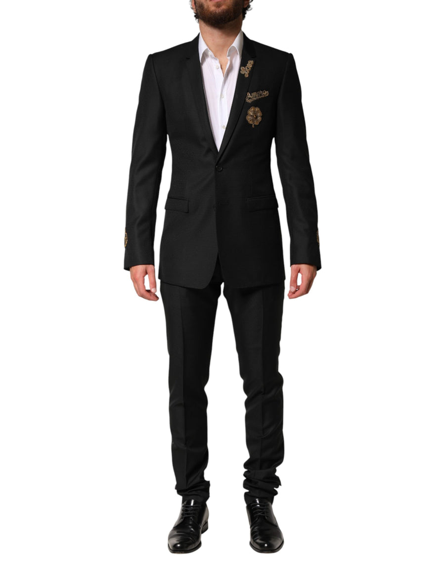 Black Embellished Single Breasted 2 Pc Suit