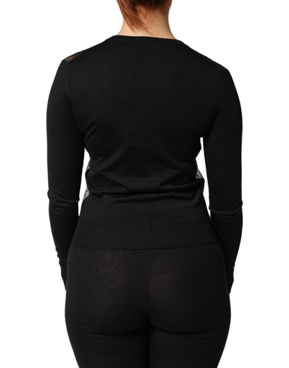 Black Sheer Button Down Cardigan Sweater