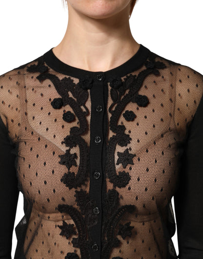 Black Sheer Button Down Cardigan Sweater