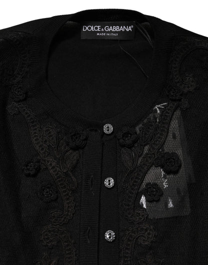 Black Sheer Button Down Cardigan Sweater