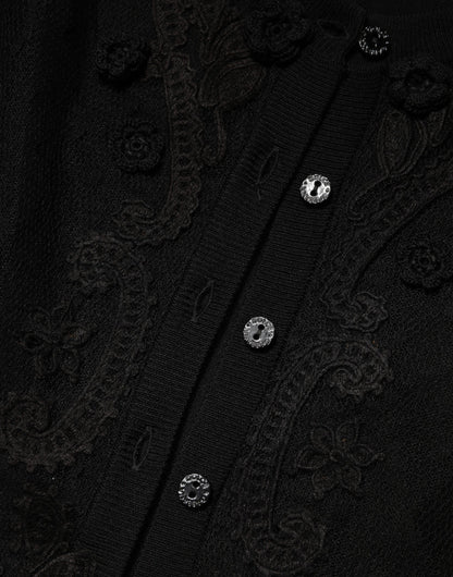 Black Sheer Button Down Cardigan Sweater