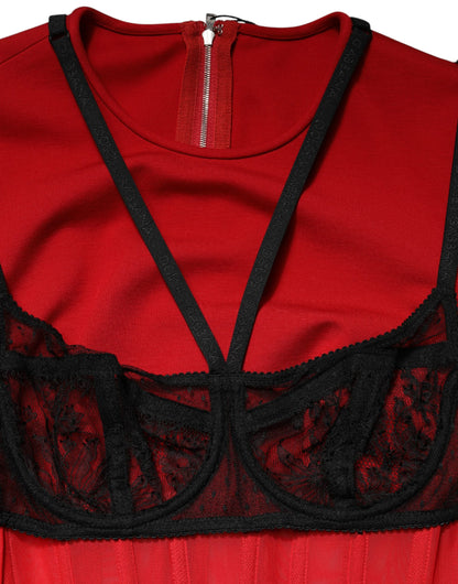 Red Black Nylon Bralette-Style Cropped Top