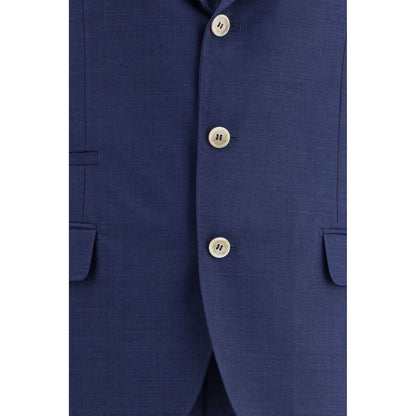 Blue Fleece Wool Two-Piece Suit