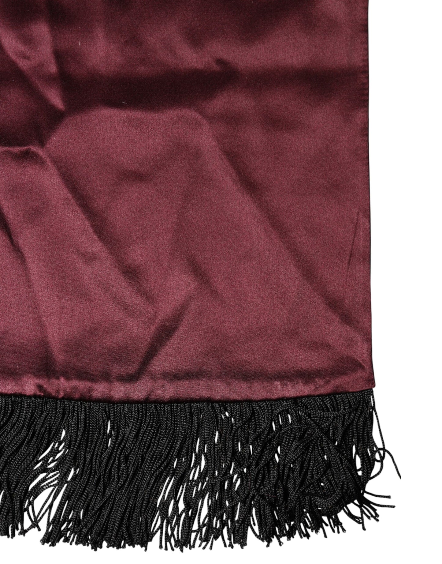 Maroon Silk Satin Fringes Neck Foulard Scarf