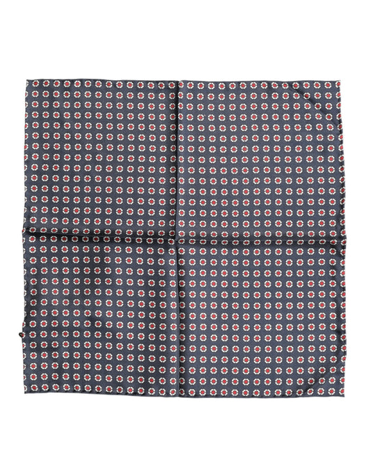 Blue Patterned Silk Square Handkerchief Scarf