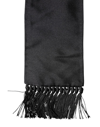 Black Silk Fringes Neck Wrap Foulard Scarf