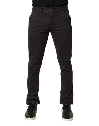 Dark Brown Cotton Stretch Skinny Mid Waist Men Trouser Pants