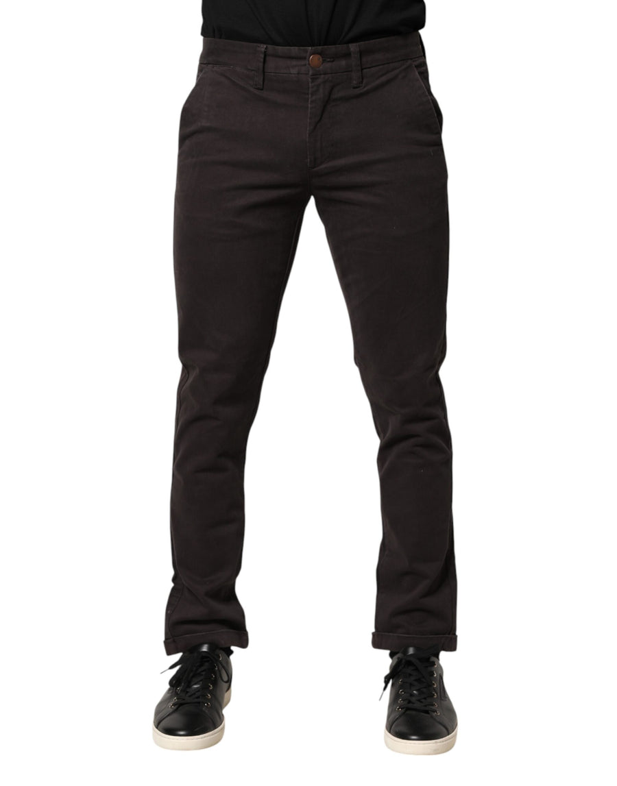 Dark Brown Cotton Stretch Skinny Mid Waist Men Trouser Pants