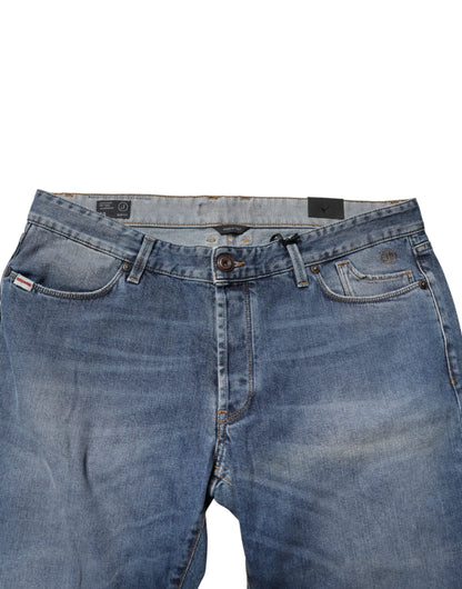 Blue Washed Mid Waist Straight Men Denim Trouser Jeans