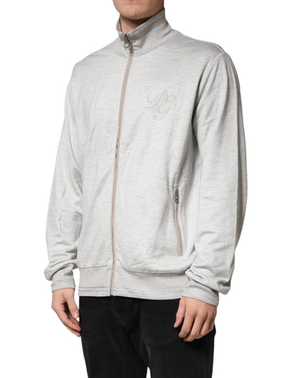 Light Gray Cotton Zipped Cardigan Sweater