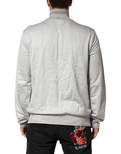 Light Gray Cotton Zipped Cardigan Sweater
