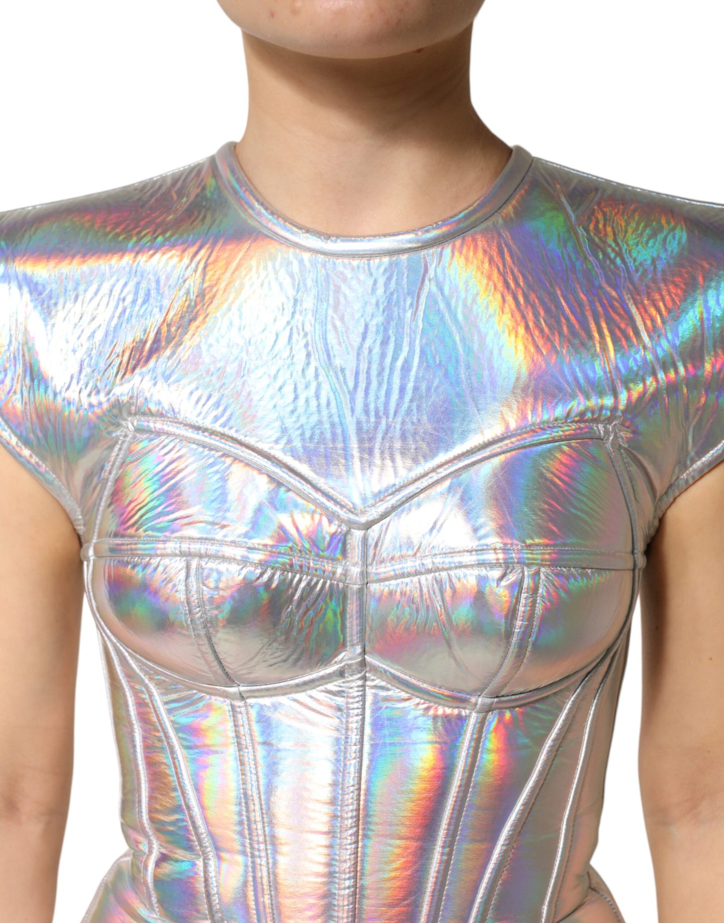 Silver Iridescent Bodycon Sheath Midi Dress