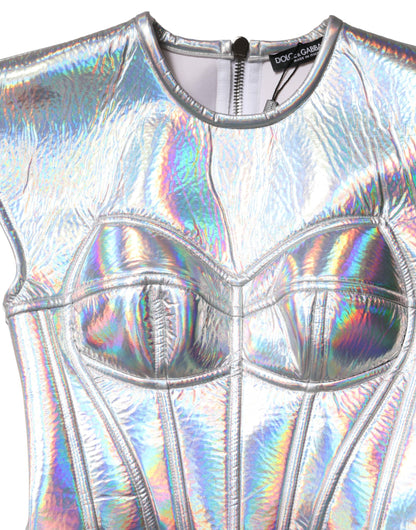 Silver Iridescent Bodycon Sheath Midi Dress