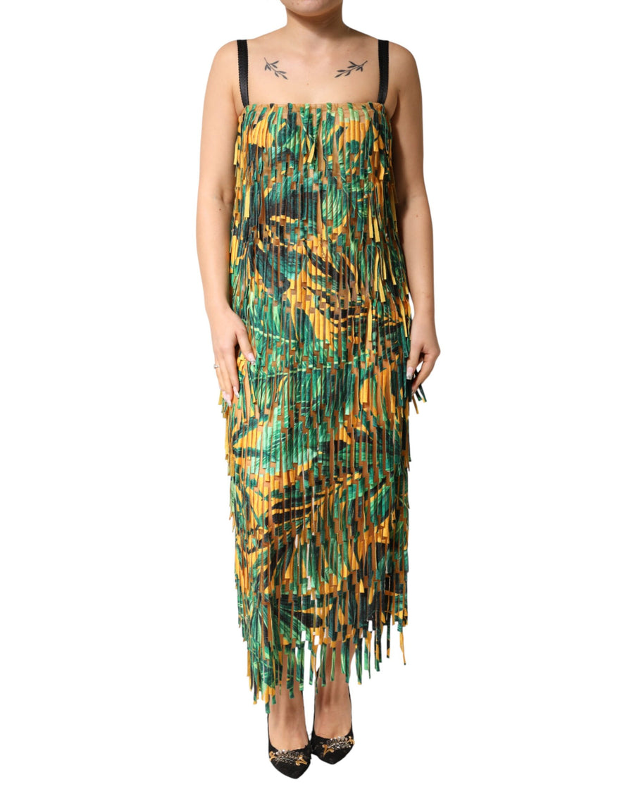 Multicolor Tropical Print Fringe Maxi Dress