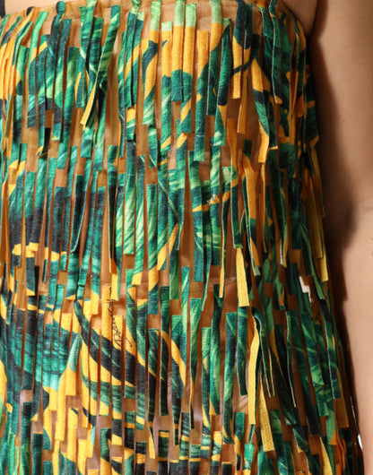 Multicolor Tropical Print Fringe Maxi Dress