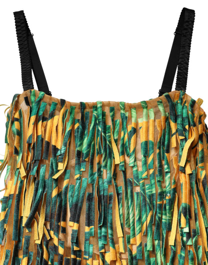Multicolor Tropical Print Fringe Maxi Dress