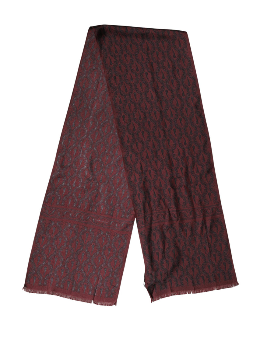 Maroon Patterned Silk Wrap Foulard Men 133cm x 22cm Scarf