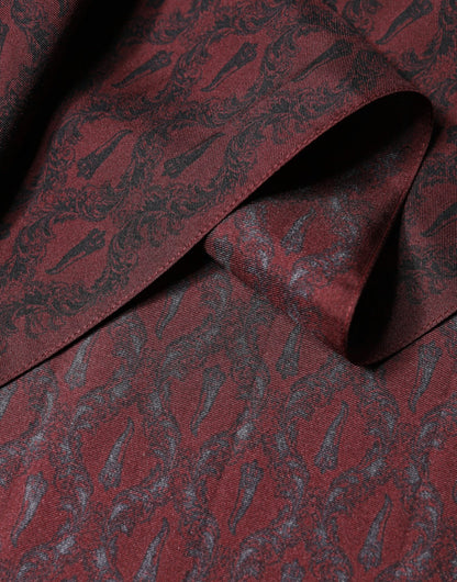 Maroon Patterned Silk Wrap Foulard Men 133cm x 22cm Scarf