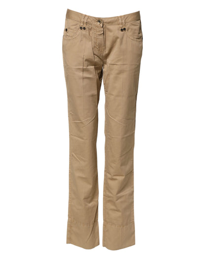 Beige Straight Cotton Stretch Chino Pants