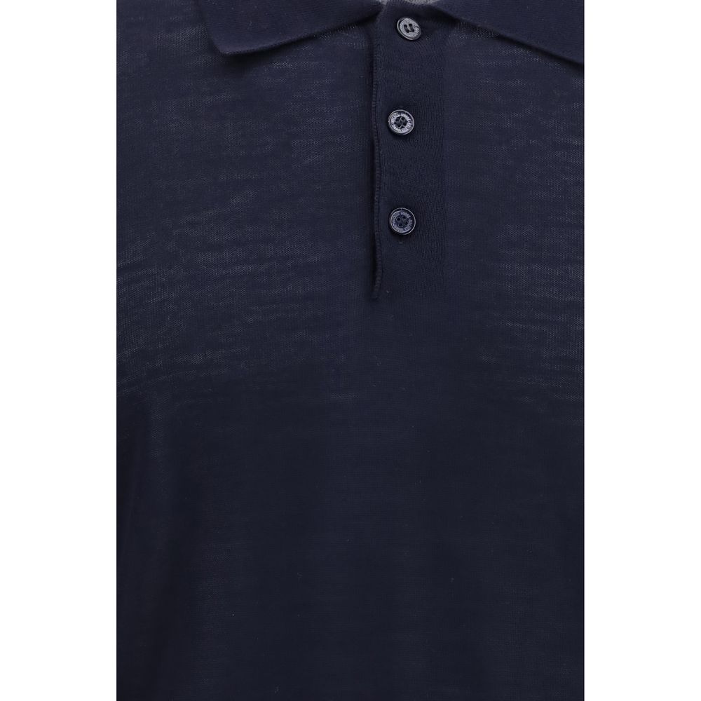 Blue Merino Wool Polo Shirt