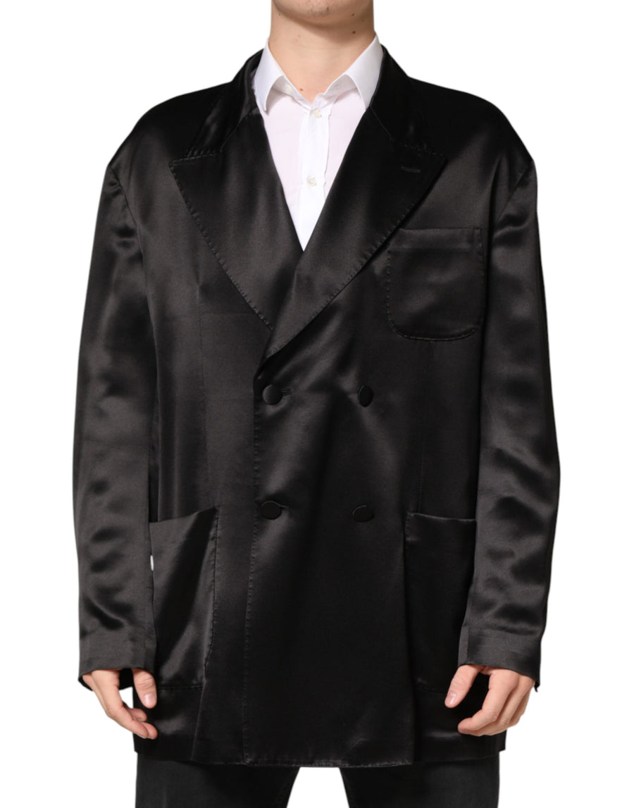 Black Silk Double Breasted 2 Button Blazer