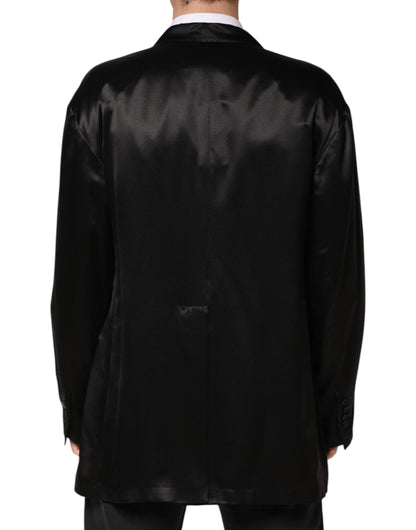 Black Silk Double Breasted 2 Button Blazer