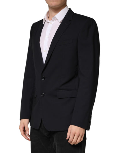 Black Wool Single Breasted 2 Button Blazer