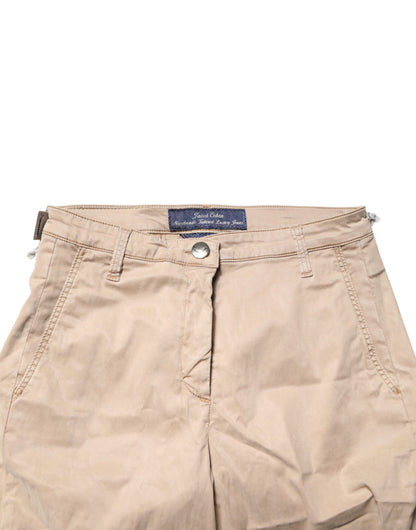Beige Lyocell Skinny High Waist Chino Casual Pants