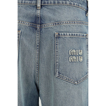 Blue Cotton Straight-Leg Jeans