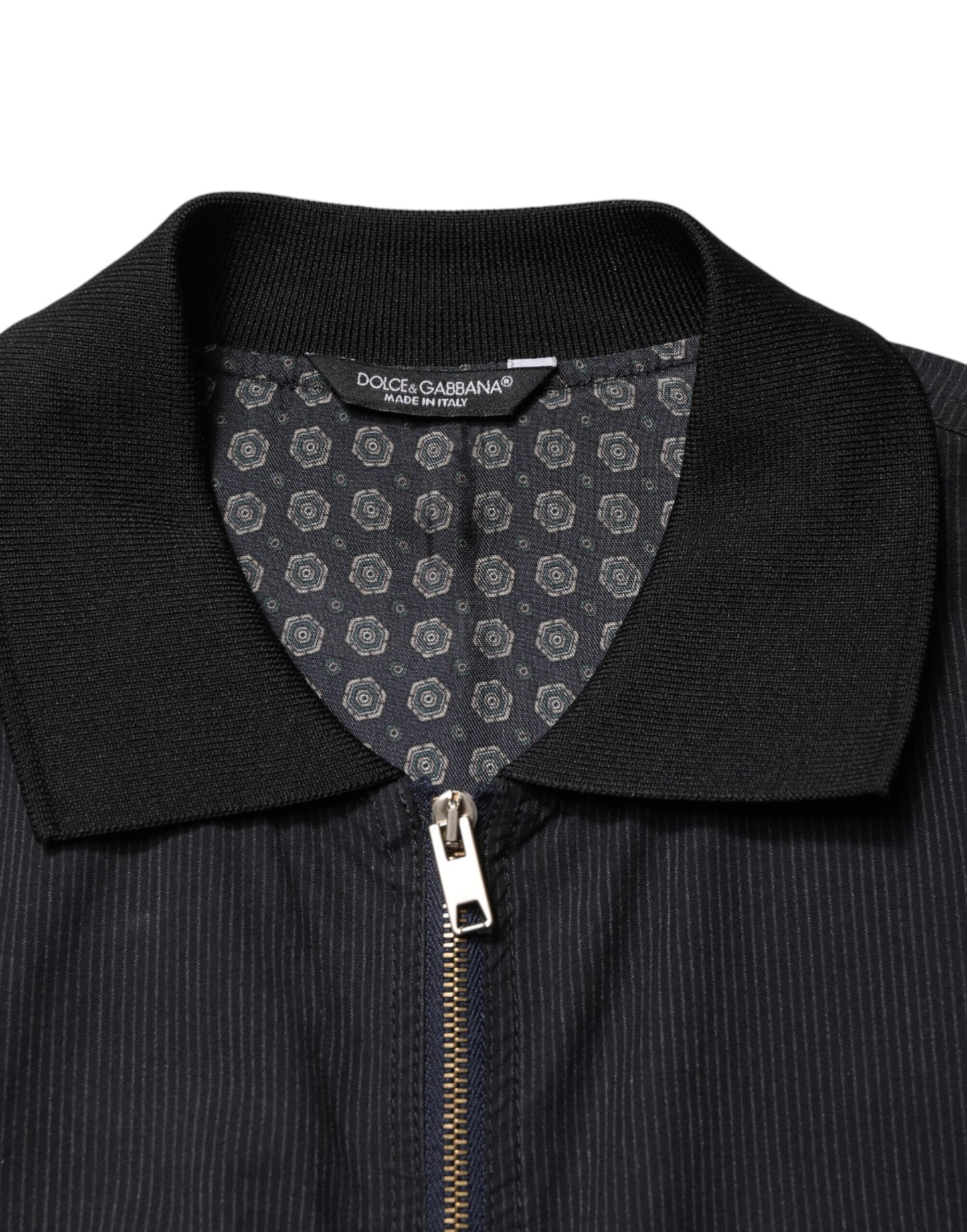 Dark Blue Cotton Full Zip Bomber Men Jacket