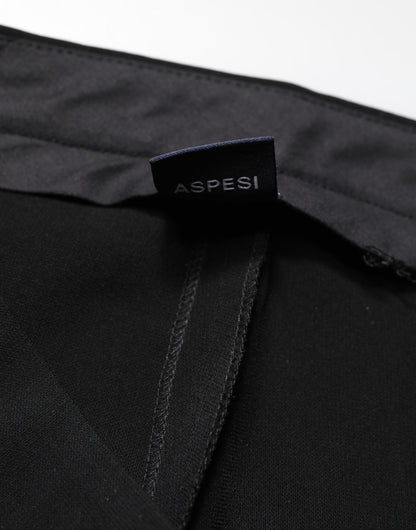 Black High Waist Zip Straight Chino Trouser Pants
